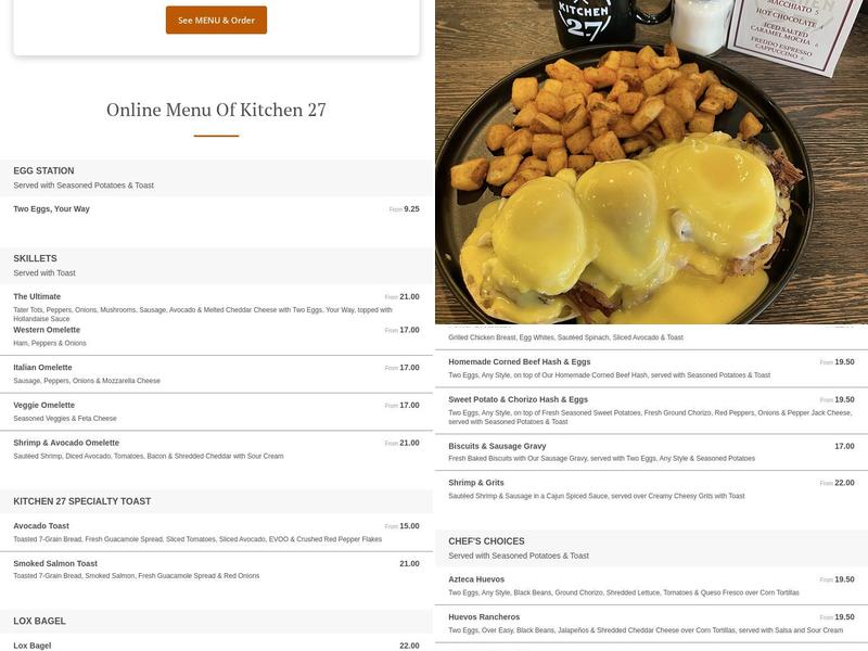 Kitchen 27 Menu
