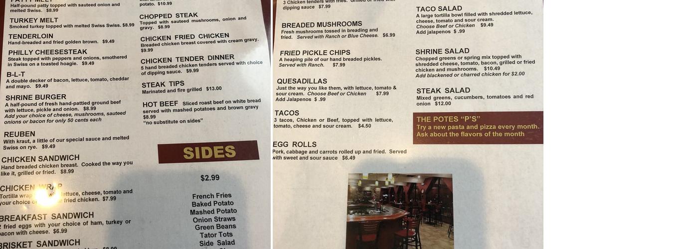 Ararat Shriners Menu