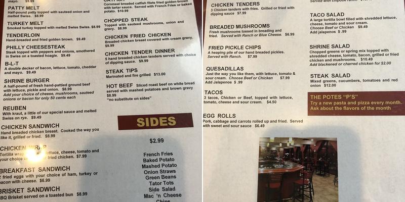 Ararat Shriners Menu