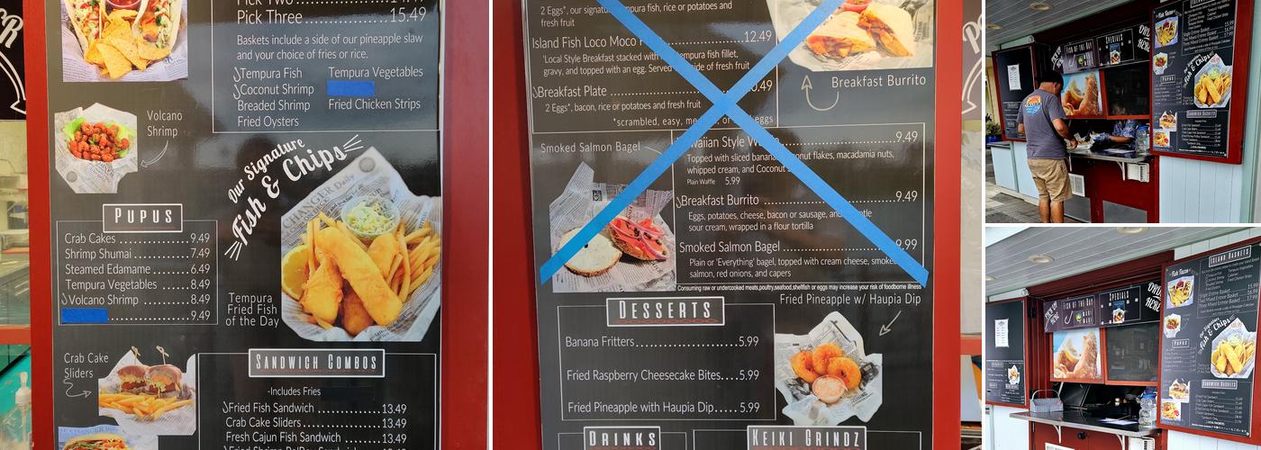 Island fish and chips Menu