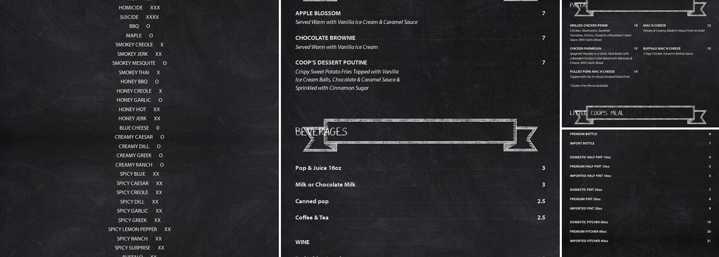 C.w. Coop's Menu