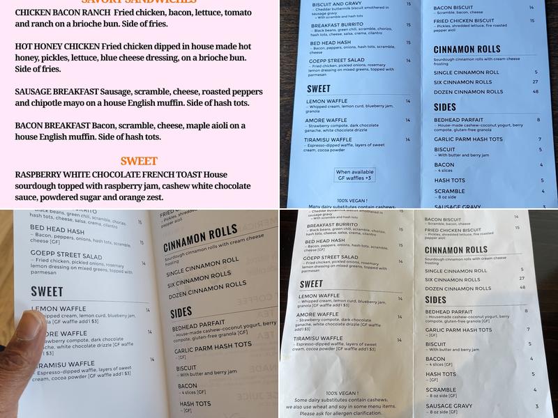 Bed Head Vegan Brunch House Menu