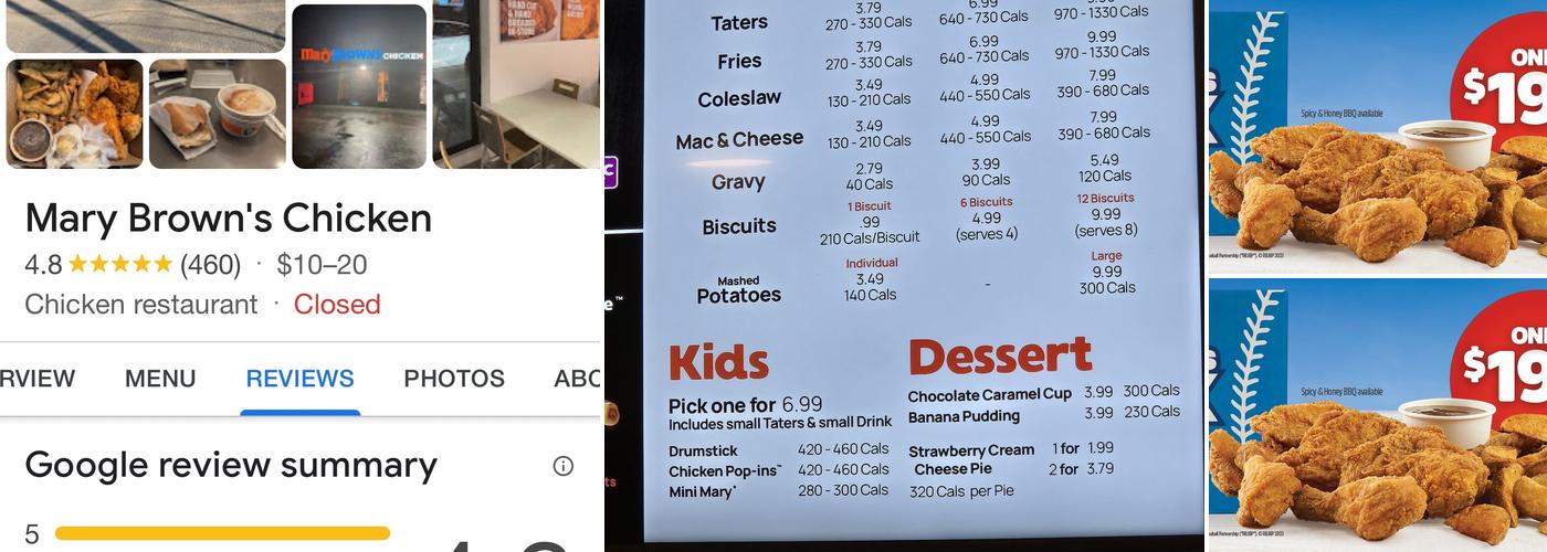 Mary Brown's Chicken Menu