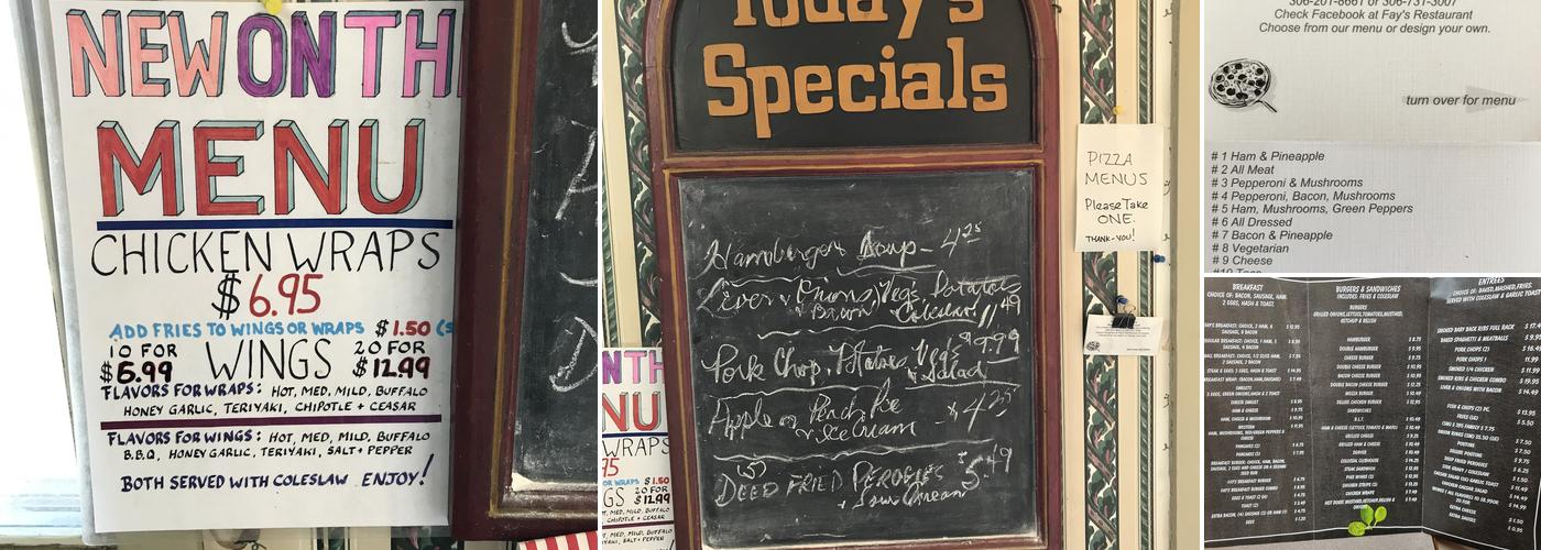 Faye’s Restaurant Menu