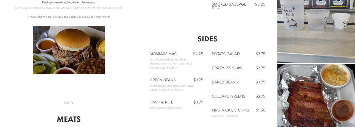 SmokeShow BBQ Menu