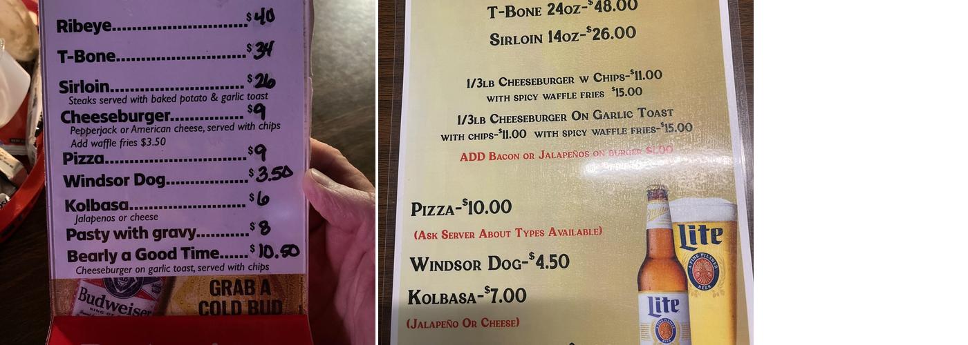 Windsor Bar Menu