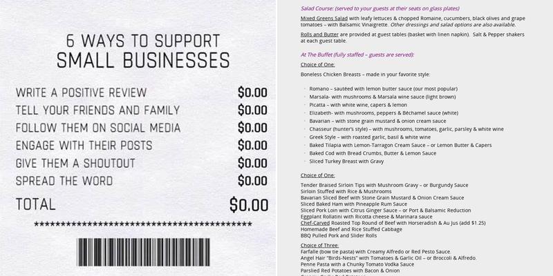 Chef & I Catering Menu