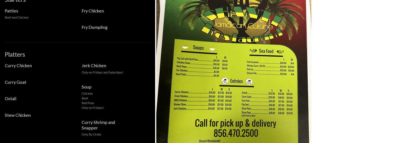 Shanti Jamaican Restaurant Menu