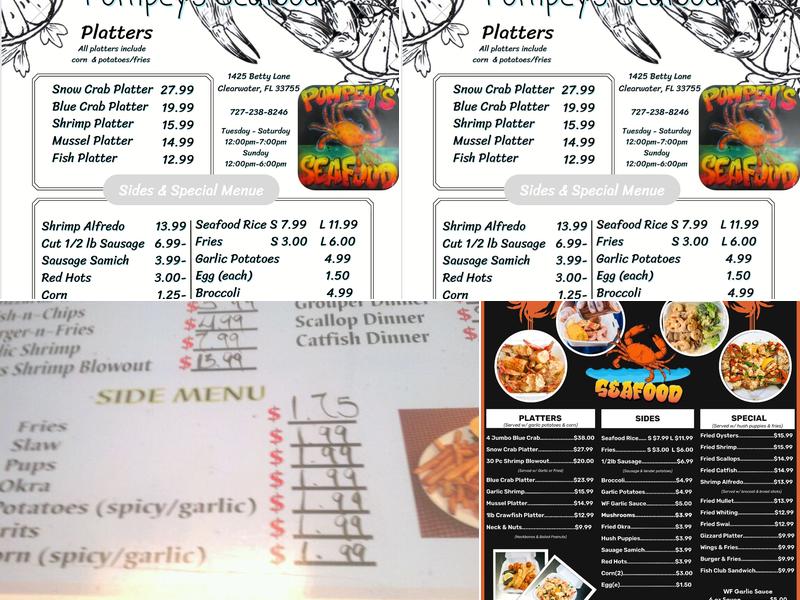 Pompey's Seafood Menu