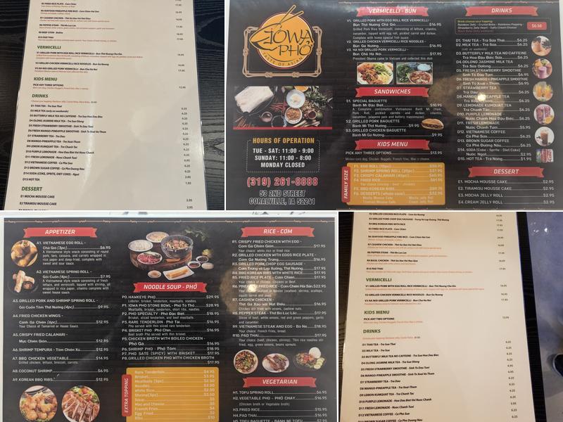 Iowa Pho Menu