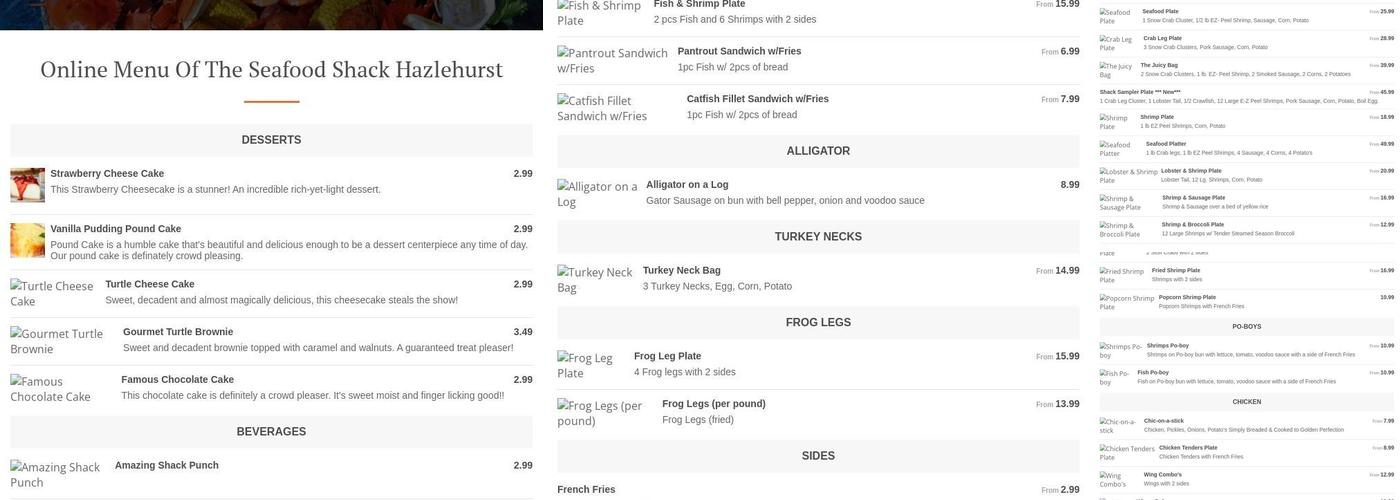 The Seafood Shack Hazlehurst Menu