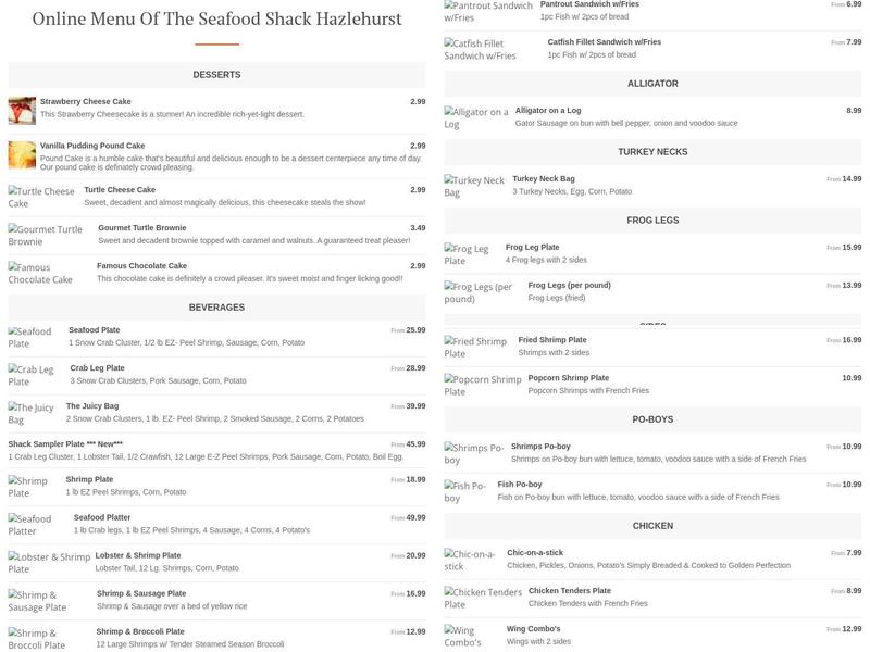 The Seafood Shack Hazlehurst Menu