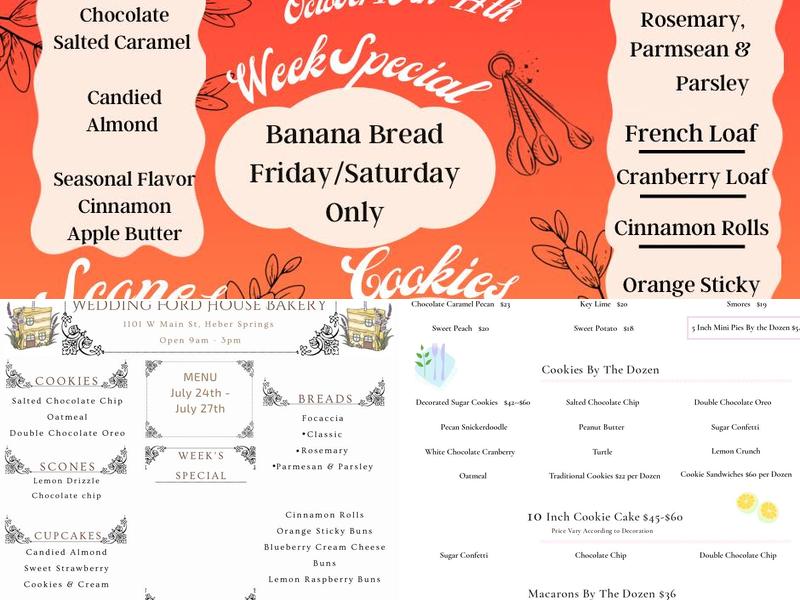 Wedding Ford House Bakery Menu