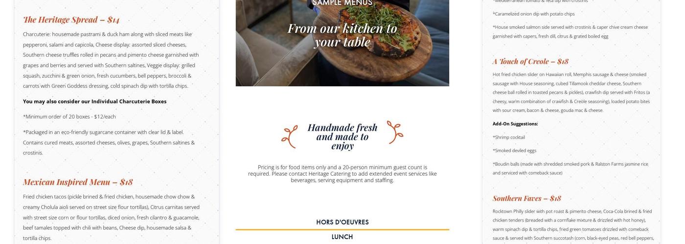 Heritage Catering Menu