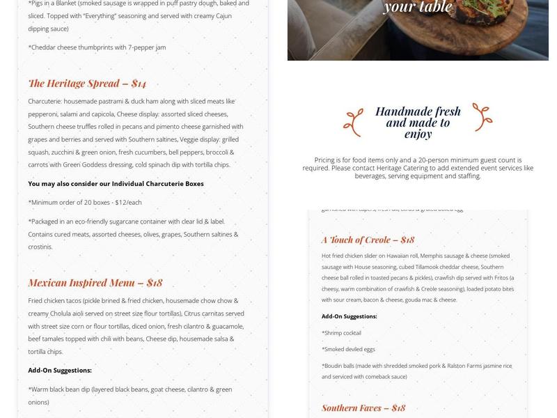 Heritage Catering Menu