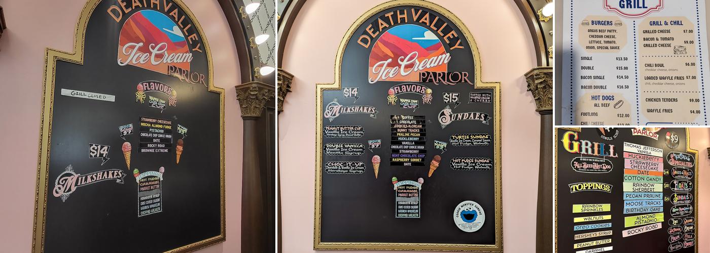 Ice Cream Parlor, Ranch at Death Valley Menu
