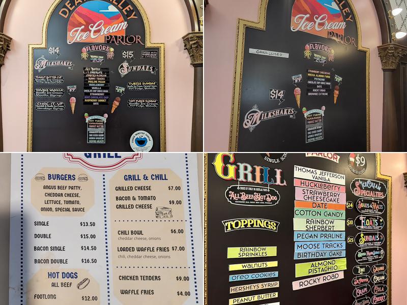 Ice Cream Parlor, Ranch at Death Valley Menu