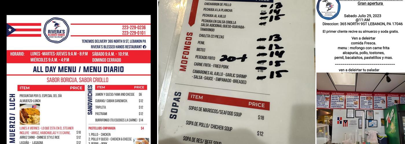 Rivera’s Blessed Hands Restaurant Menu