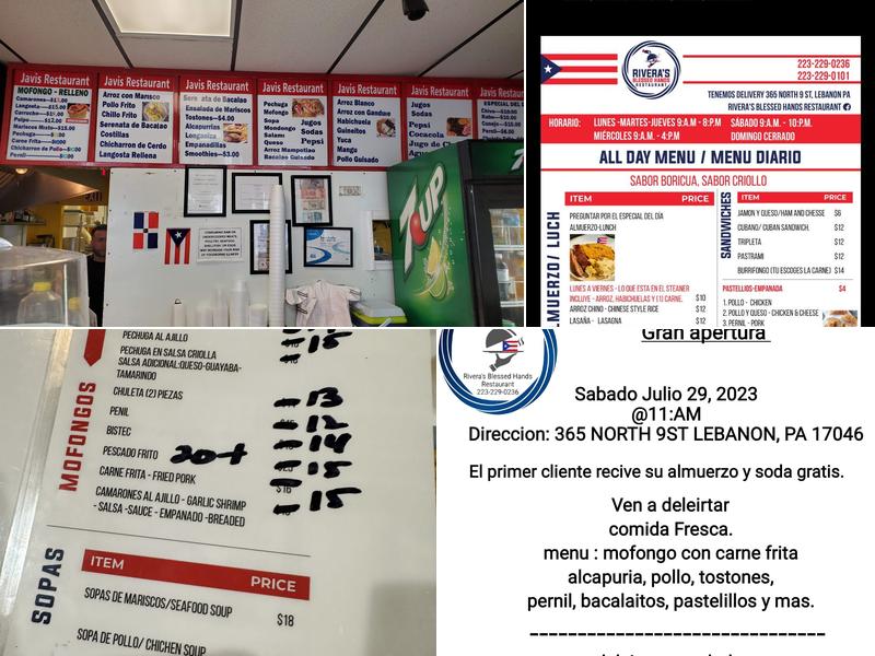 Rivera’s Blessed Hands Restaurant Menu