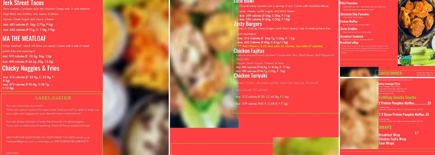 Carby Eats Menu