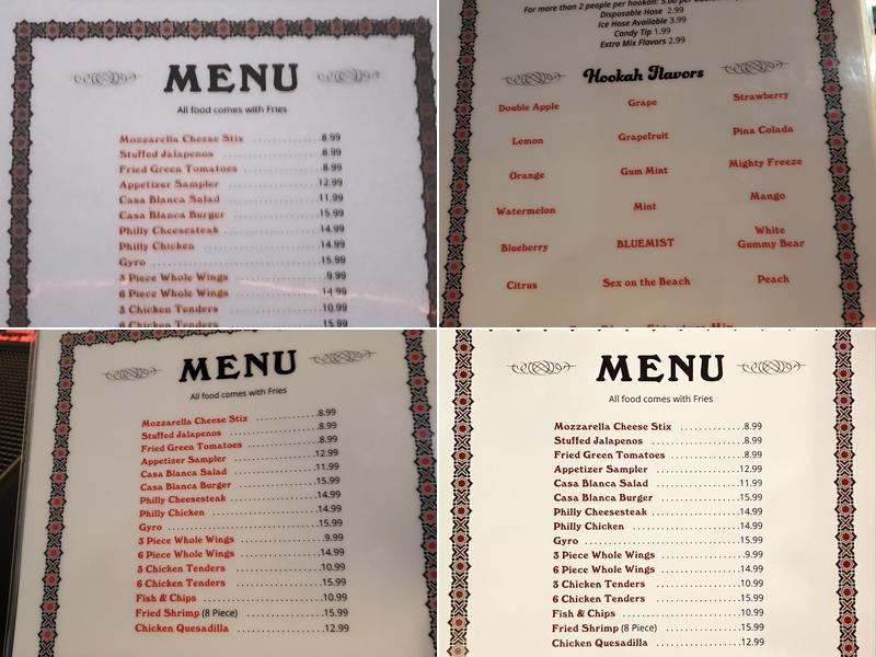 casablanca lounge Menu