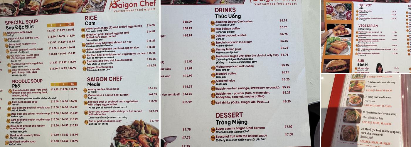 Saigon Chef Restaurant Menu