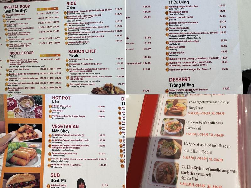 Saigon Chef Restaurant Menu