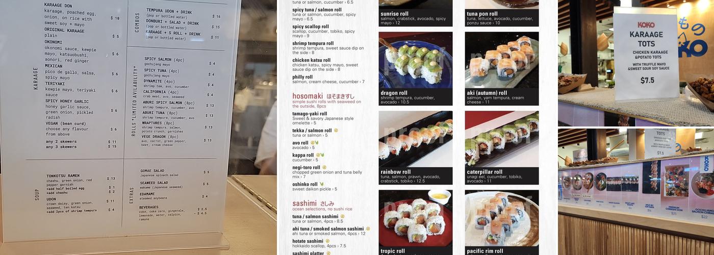 Koko Japanese Eatery Menu