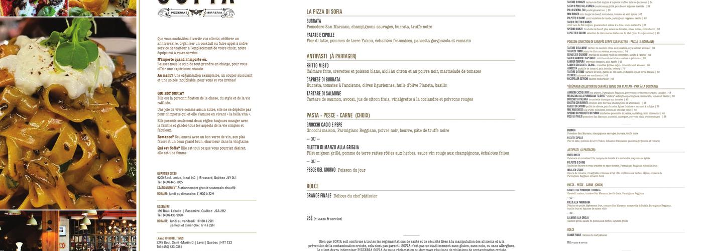 Pizzeria Sofia Menu
