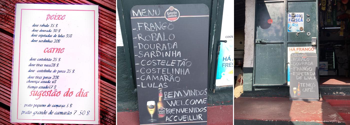Cantinho dos Pescadores Menu