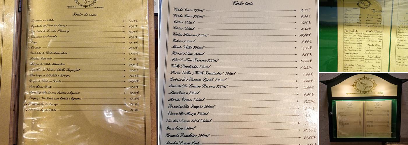 Bela Época Menu