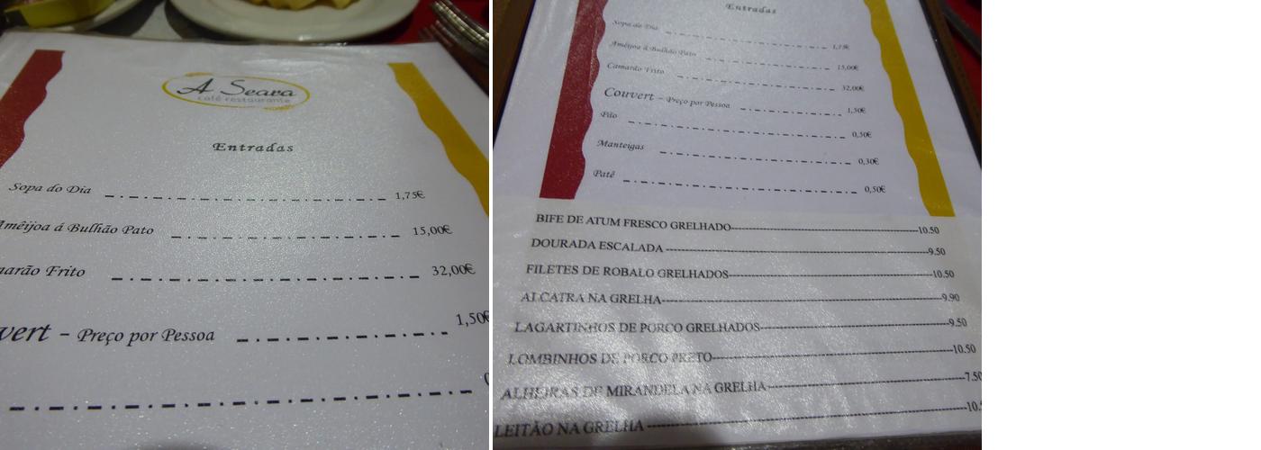 A Seara Menu