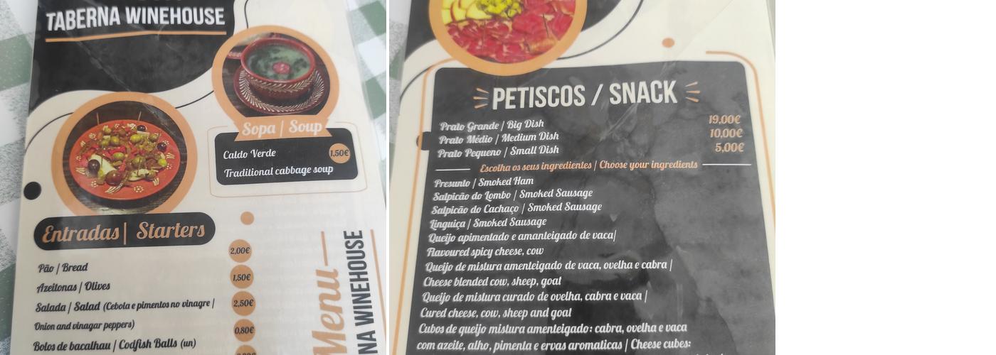 Taberna WineHouse Menu