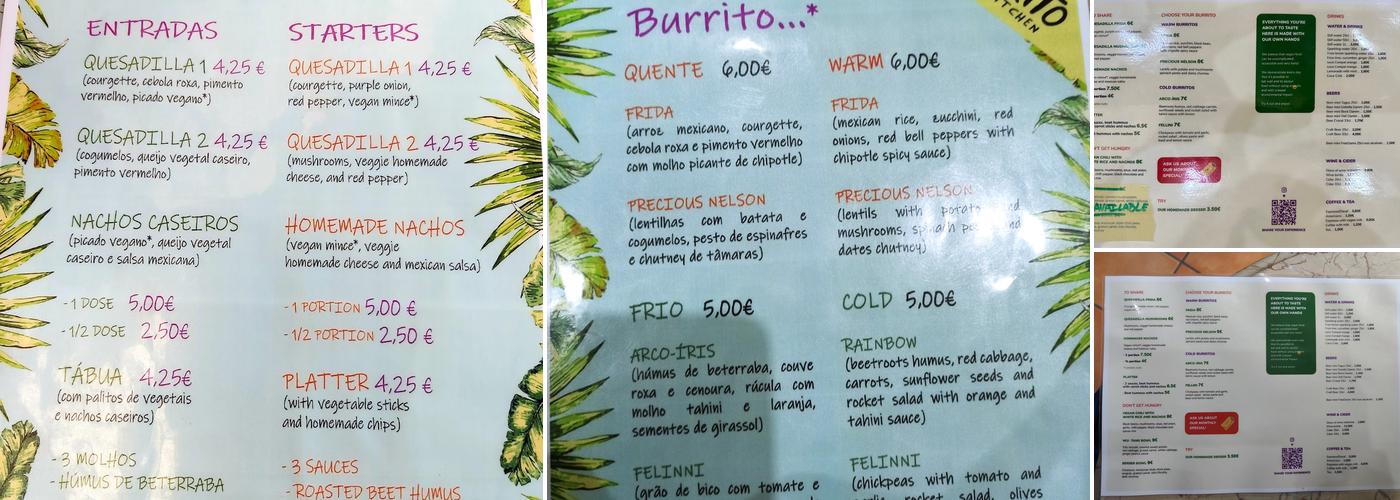 O Burrito Menu