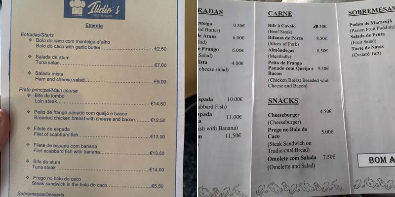 Restaurant Ilidio's (Ilidio's Restaurant) Menu