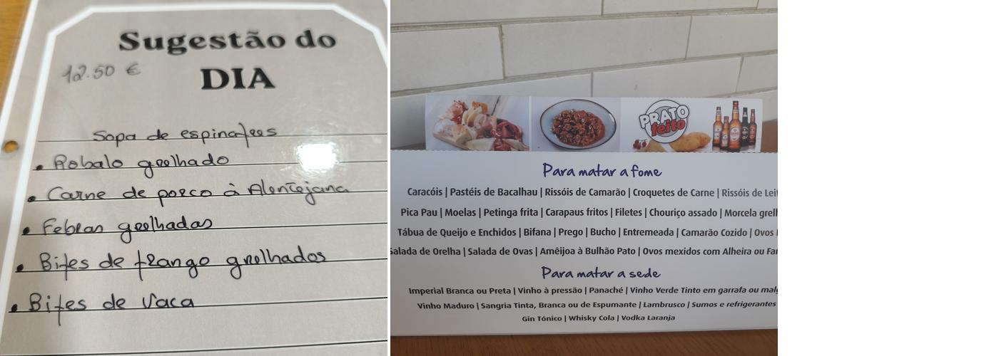 Prato Feito Menu