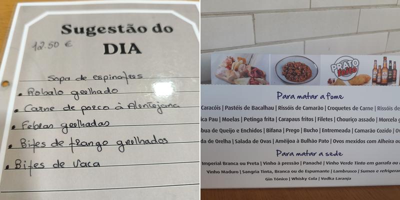 Prato Feito Menu