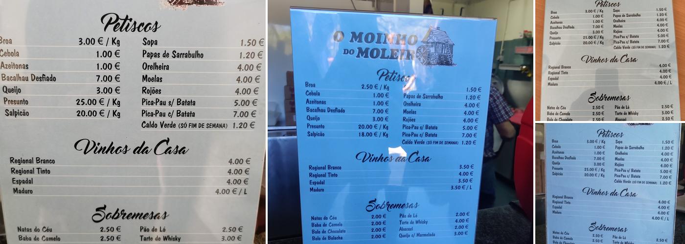 Moinho do Moleiro Menu