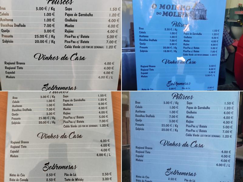 Moinho do Moleiro Menu