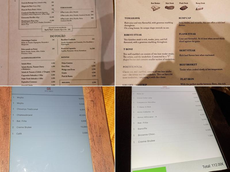 Rare steakhouse Menu