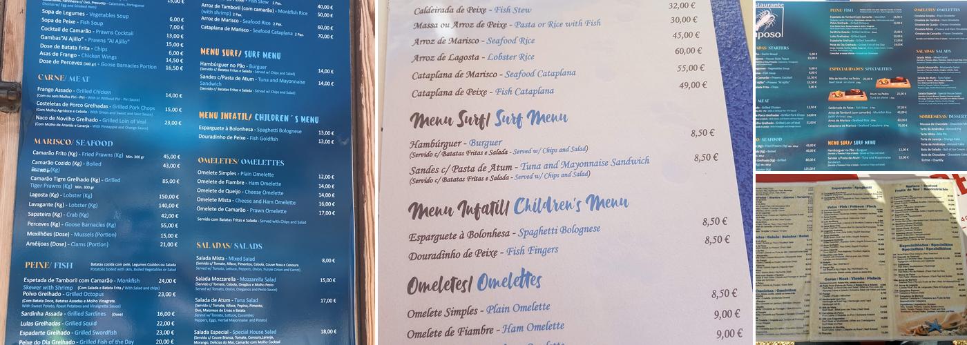 Restaurante Raposo - playa Mareta (Raposo) Menu