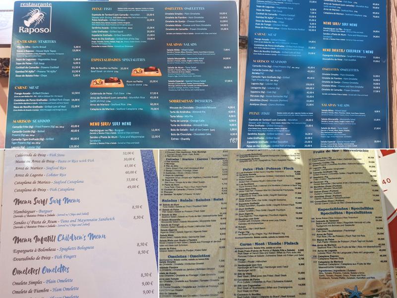 Restaurante Raposo - playa Mareta (Raposo) Menu