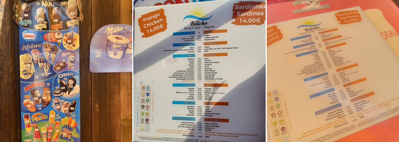 Beliche Beach Bar - Sagres Menu