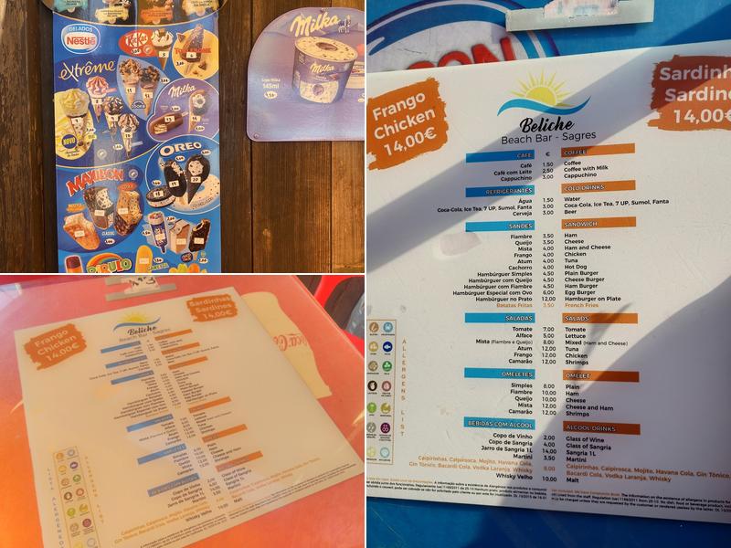 Beliche Beach Bar - Sagres Menu