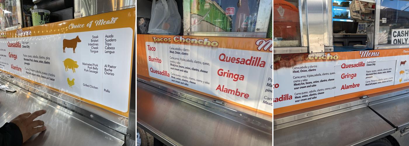 Tacos Chencho Menu