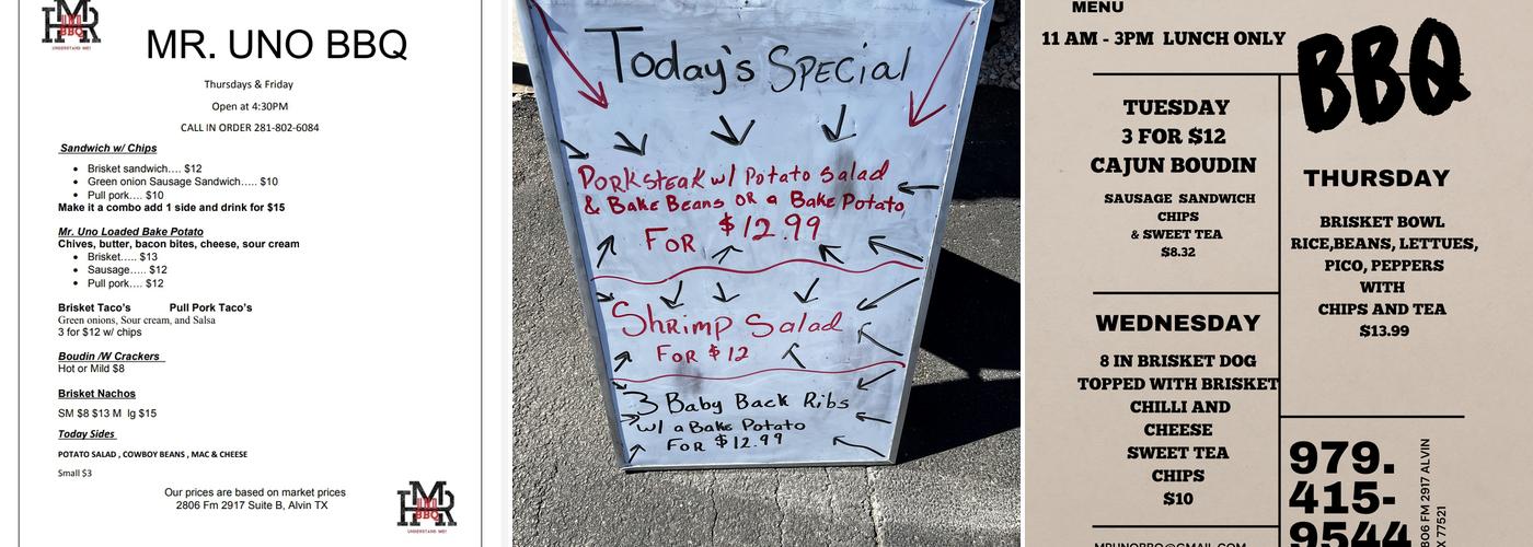 Mr. Uno BBQ Menu