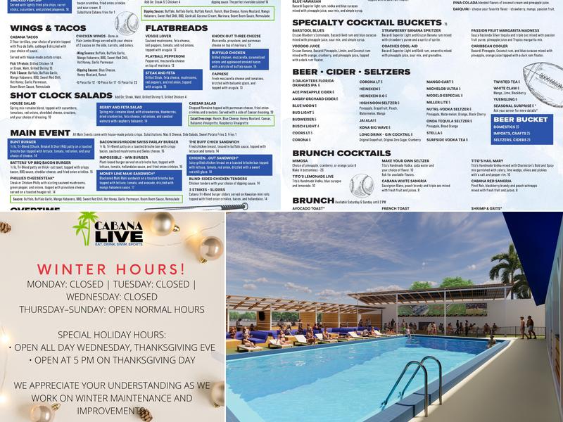 Cabana Live Menu