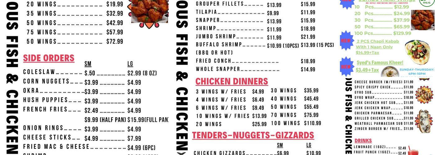 Famous Fish & Chicken Menu