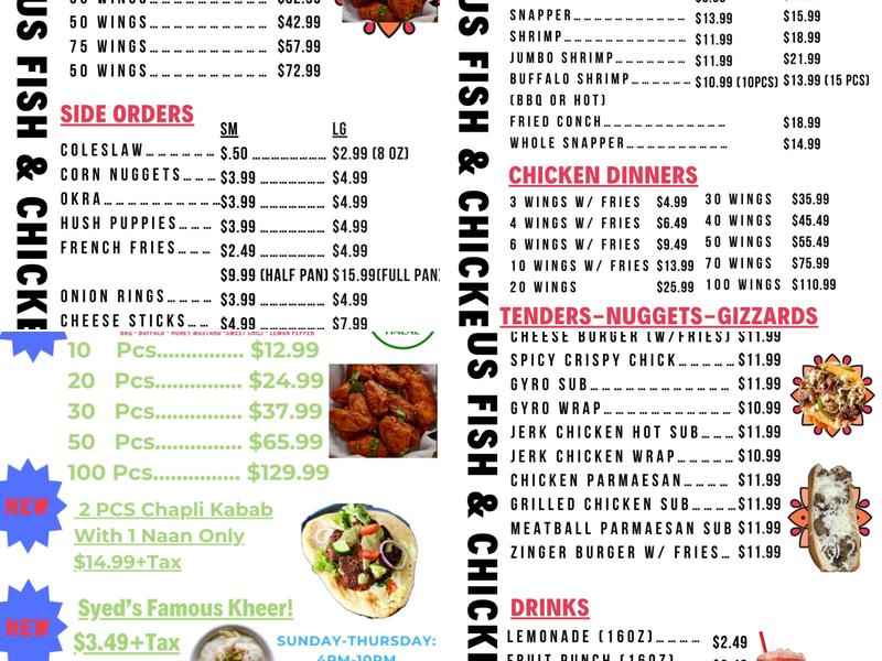Famous Fish & Chicken Menu