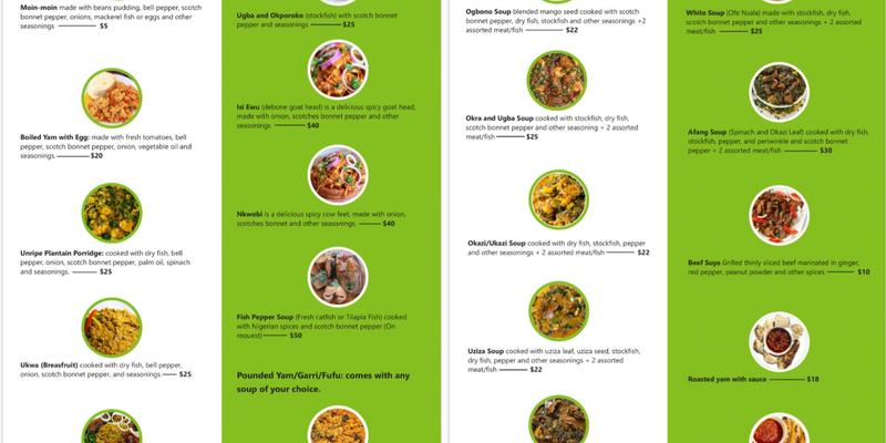 Nayos African Cuisines Menu